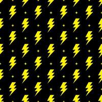 Yellow lightning bolt vector seamless pattern on black background.