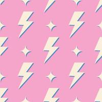 Retro vector seamless pattern with lightning. Flat design.  Yellow lightnings on pink background.