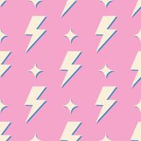 Retro vector seamless pattern with lightning. Flat design.  Yellow lightnings on pink background.