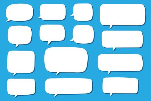Set of hand drawn speech bubbles in rectangular shape. Speak bubble for text, cartoon chatting box, message box. Blank empty white speech bubbles. vector