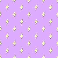 Retro vector seamless pattern with lightning. Flat design.  Yellow lightnings on pink background.