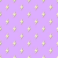 Retro vector seamless pattern with lightning. Flat design.  Yellow lightnings on pink background.