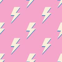 Retro vector seamless pattern with lightning. Flat design.  Yellow lightnings on pink background.