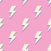 Retro vector seamless pattern with lightning. Flat design.  Yellow lightnings on pink background.