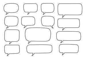 Set of hand drawn line speech bubbles in rectangular shape. Speech balloon, chat bubble art vector line speech bubbles for apps and websites.