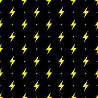 Yellow lightning bolt vector seamless pattern on black background.