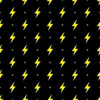 Yellow lightning bolt vector seamless pattern on black background.