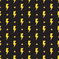 Yellow lightning bolt vector seamless pattern on black background.