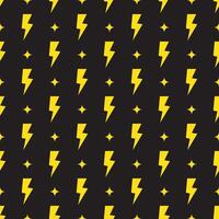 Yellow lightning bolt vector seamless pattern on black background.