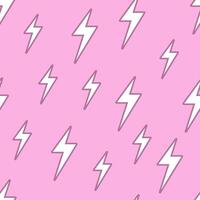 Cute cartoon white lightning on pink background, Lightning bolt seamless pattern. vector