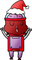 happy hand drawn gradient cartoon of a robot wearing santa hat png