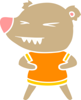 desenho animado de estilo de cor plana de urso bravo em camiseta png