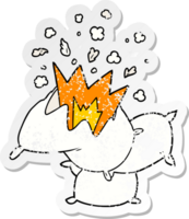 distressed sticker of a cartoon pillow fight png