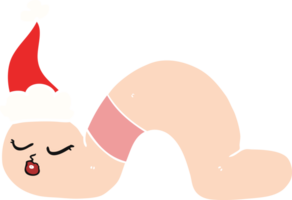 hand drawn flat color illustration of a worm wearing santa hat png