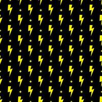 Yellow lightning bolt vector seamless pattern on black background.