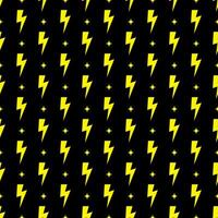 Yellow lightning bolt vector seamless pattern on black background.