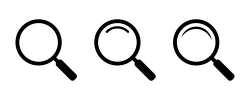 Magnifying glass icon, vector magnifier or loupe sign. Web search icon.