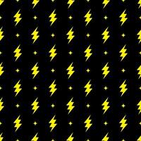 Yellow lightning bolt vector seamless pattern on black background.