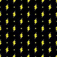 Yellow lightning bolt vector seamless pattern on black background.