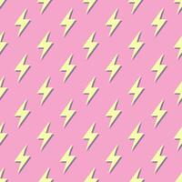 Retro vector seamless pattern with lightning. Flat design.  Yellow lightnings on pink background.