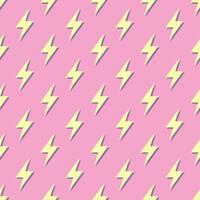 Retro vector seamless pattern with lightning. Flat design.  Yellow lightnings on pink background.