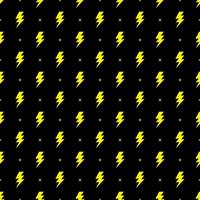 Yellow lightning bolt vector seamless pattern on black background.