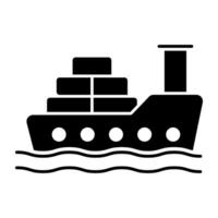 A solid design icon of cargo boat vector