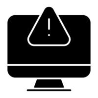 Caution sign inside monitor, icon of computer error vector