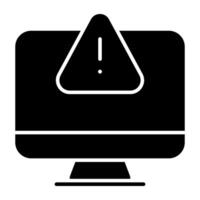 Caution sign inside monitor, icon of computer error vector