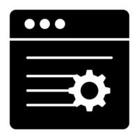 Gear on web page, solid design of web setting vector