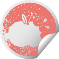 distressed circular peeling sticker symbol of a juicy apple png