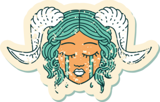 grunge sticker of a crying tiefling character face png