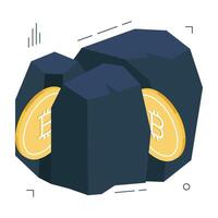 monedas con montañas exhibiendo bitcoin minería vector