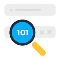 Numeric under magnifying glass, flat design of search binary code vector