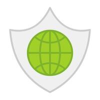 Globe inside shield, flat design of global security vector
