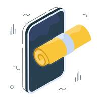 Paper with ribbon with mobile, isometric design of mobile degree icon vector