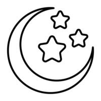 Moon with stars, icon of clear night in linear design vector