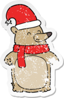 vinheta angustiada de um urso de natal de desenho animado png