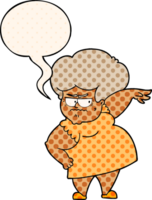 tecknad serie arg gammal kvinna med Tal bubbla i komisk bok stil png