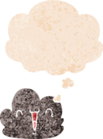 cartoon happy cloud with thought bubble in grunge distressed retro textured style png