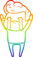 rainbow gradient line drawing of a cartoon man crying png