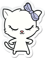 sticker of a cute cartoon cat with bow png