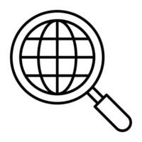 Globe under magnifying glass, linear design of search browser vector