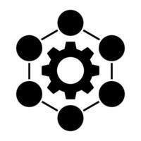 Nodes connection with gear, icon of network setting vector