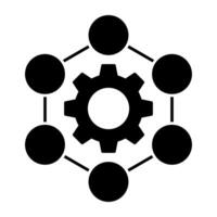 Nodes connection with gear, icon of network setting vector