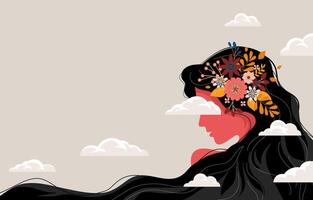 beautiful concept of a step into the unknown future the head of a girl in the clouds vector