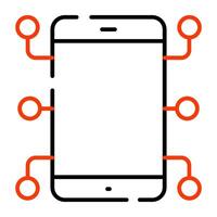 Smartphone with nodes, vector design of cellular network