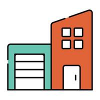 A flat design icon of commercial building, architecture vector