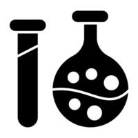 A conical flask with test tube, icon of chemical apparatus vector