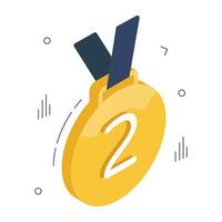 2nd position achievement medal icon in isometric design vector